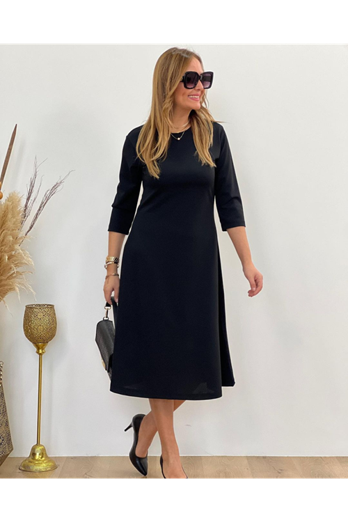 Kadın Uzun Truvakar Kol Bisiklet Yaka Midi Modal Elbise