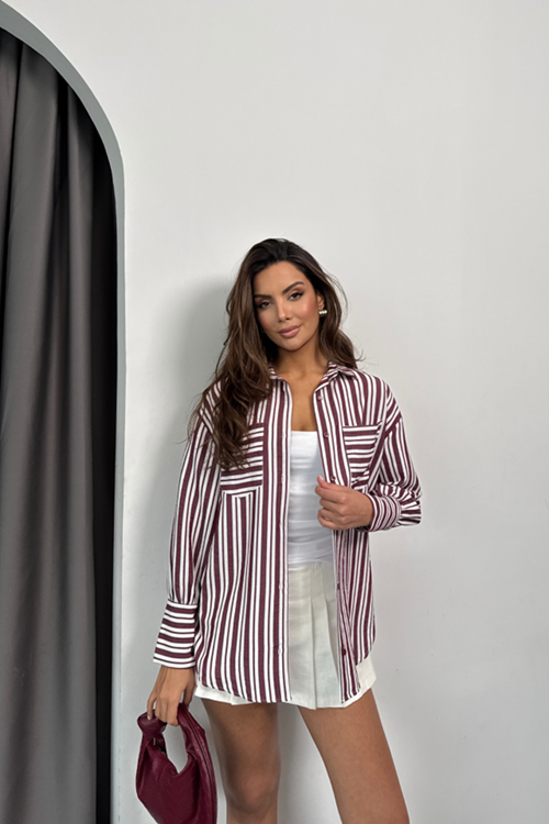 ÇİZGİLİ GÖMLEK - Bordo