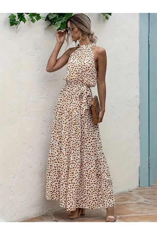 Kadın Daire Yakalı Beli Lastikli Desenli Süprem Elbise