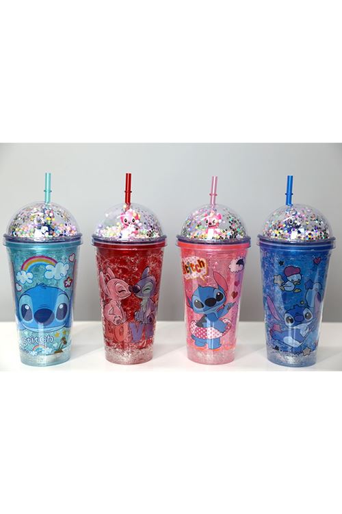 Sevimli Stitch Pipetli Işıklı Pullu Suluk Bardak 400 ml