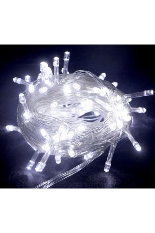 10m 100 Led Boncuk Lamba Beyaz Işık Şeffaf Kablo