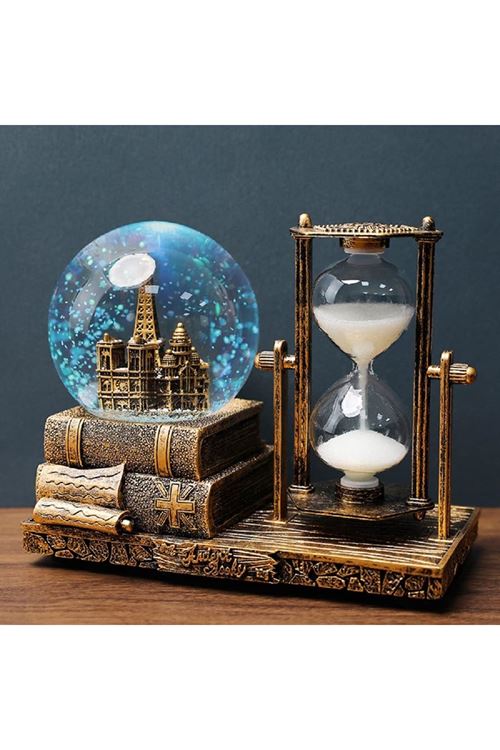 Dekoratif Kar Küresi ve Kum Saati Gold Model