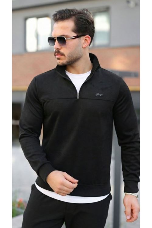 Erkek Süet Yarım Fermuar Dik Yaka Sweat