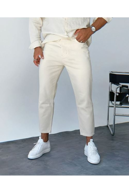 Erkek Krem Renk Mom Jean