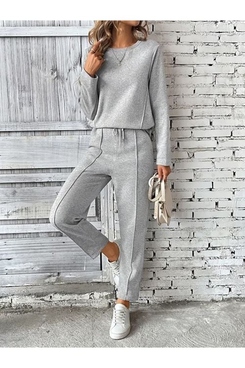 Kadın Uzun Kollu Yanları Nervurlu Viskon Iki Iplik Ve Pantolon Ikili Takım