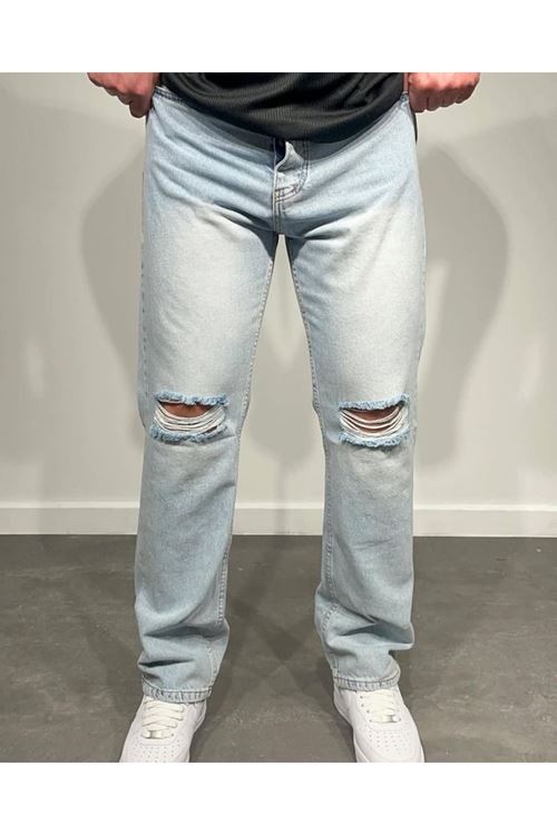 Erkek Dizi Yırtık Detaylı Baggy Jeans
