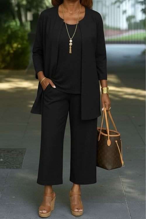 Kadın Uzun Kollu önü Açık Modal Ceket Kolsuz Viskon Iki Iplik Bluz Ve Pantolon üçlü Takım