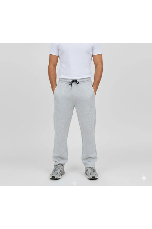 Erkek Üç Iplik Kışlık Pamuklu Ovarsize Bağcıklı Düz Paça Cepli Eşofman Altı Spor Rahat Model - Gri