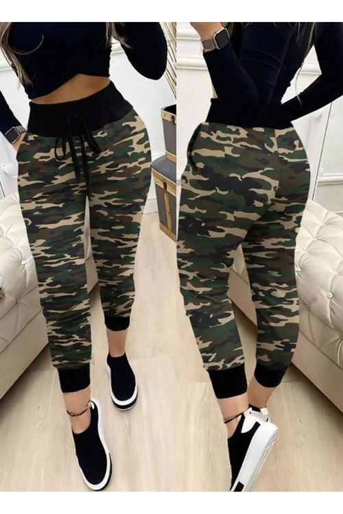 Kadın Yüksek Bel Bağcıklı Desenli Iki Iplik Pantolon