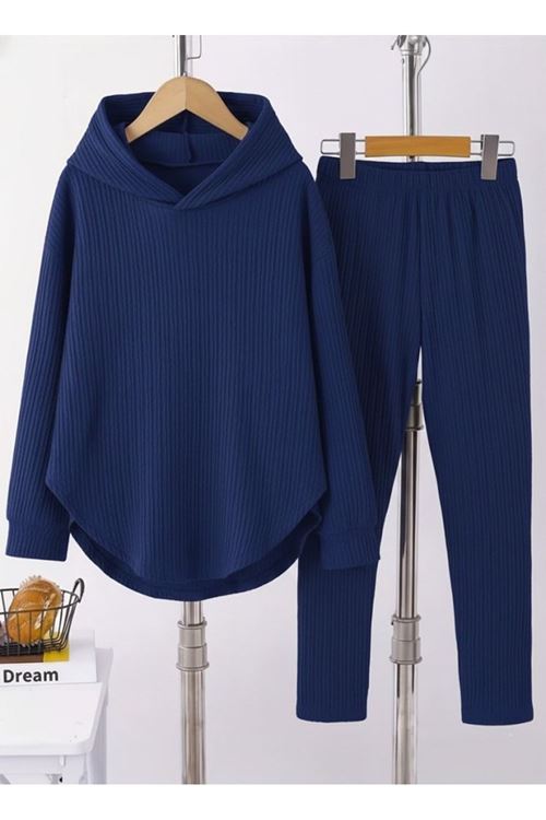 Kadın Uzun Kollu Kapşonlu Meloni Bluz Ve Pantolon Ikili Takım