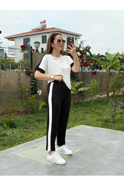 Kadın Modal Dokulu Kumaş Yanı şeritli Takım