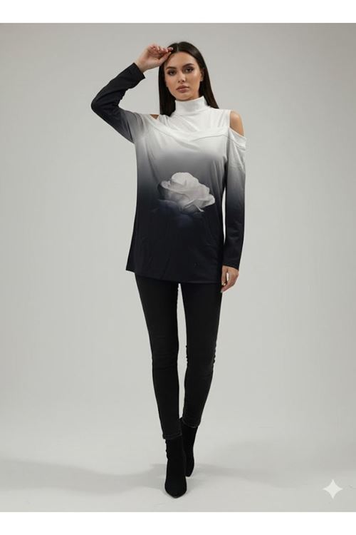 Kadın Uzun Kollu Balıkçı Yaka Omuz Dekoltesi Detaylı Bluz
