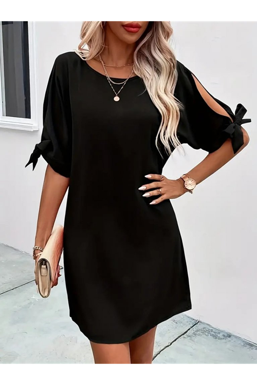 Kadın Kısa Kollu Kolu Bağlamalı Yakası Açık Janjan Elbise