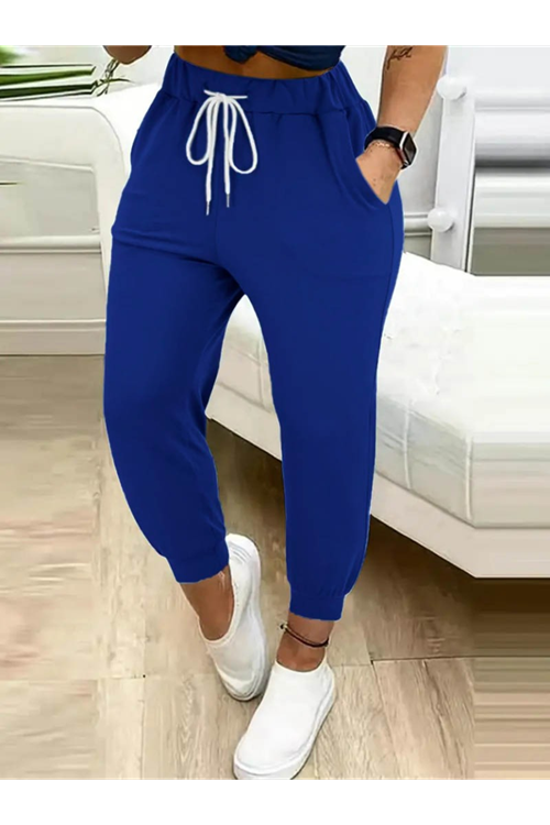 Kadın Yüksek Bel Cepli Belden Bağcıklı Iki Iplik Eşofman