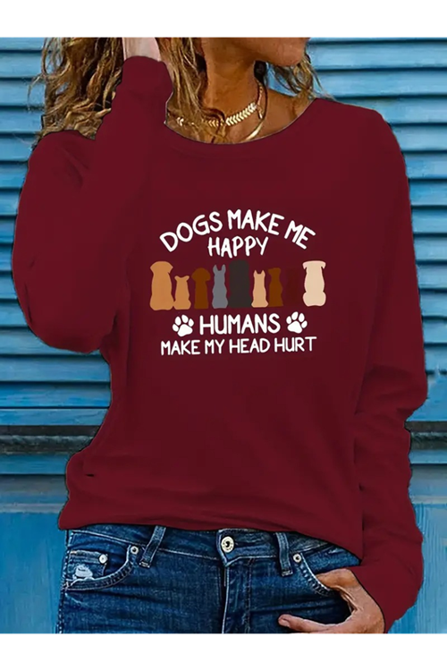 Kadın Uzun Kollu Bisiklet Yaka Köpek Resimli Viskon Bluz