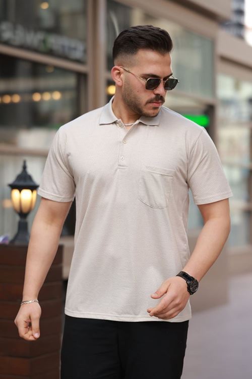 Erkek Yakalı Mini Jakarlı Kısa Kollu T-shirt