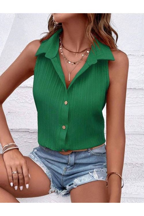 Kadın Sıfır Kol Pamela Kumaş Gömlek