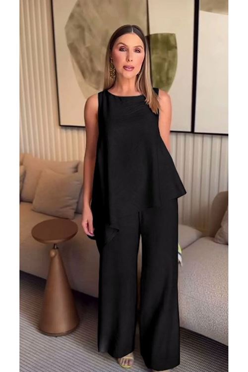 Asimetrik Bluz - Pantolon İkili Takım