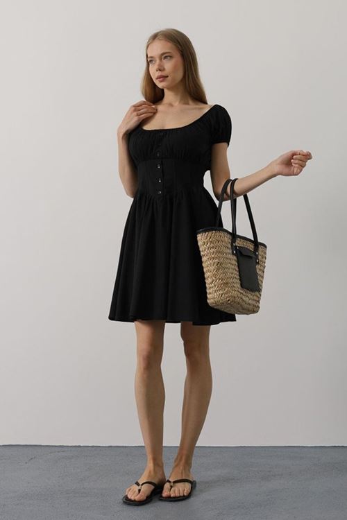 Beli Korseli Mini Elbise - Siyah