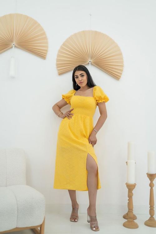 Sarı Tokalı Fisto Elbise