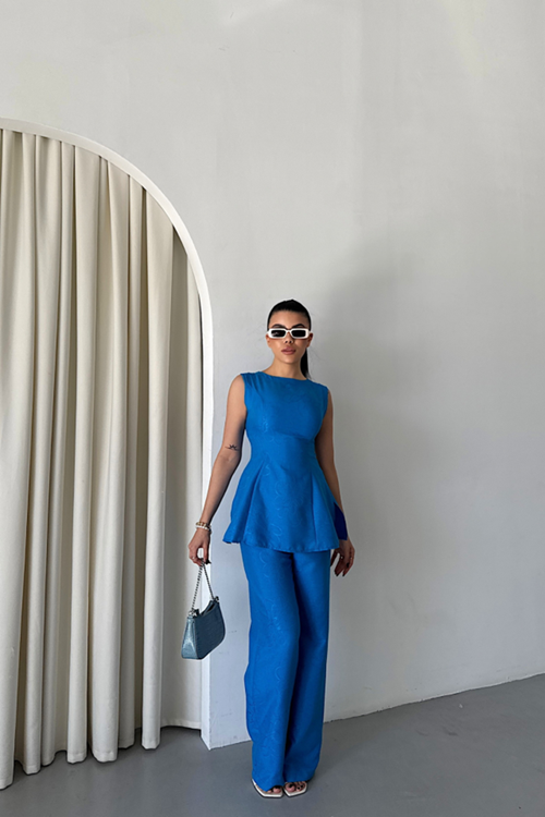 JAKAR KETEN KOLSUZ BLUZ-PANTOLON TK - Mavi