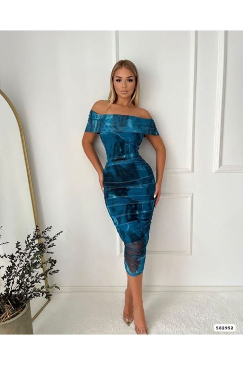 Kadın Madonna Yaka Tül Elbise