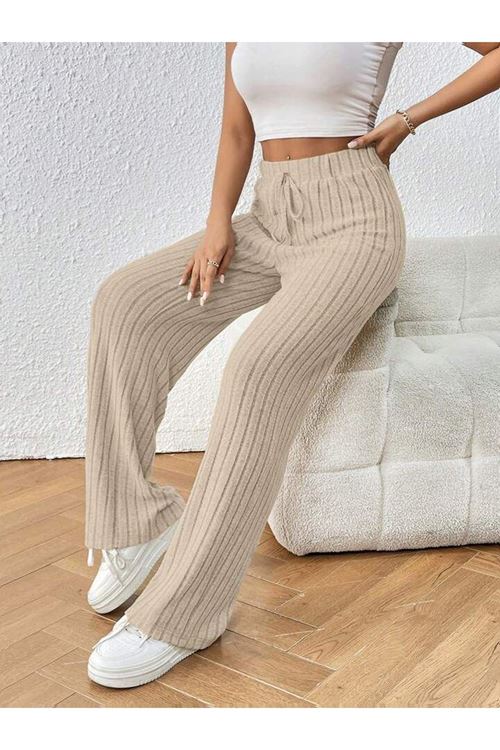Kadın Hafif şardonlu Full Likralı Fitilli Kaşkorse Kumaş Bol Paça Pantolon