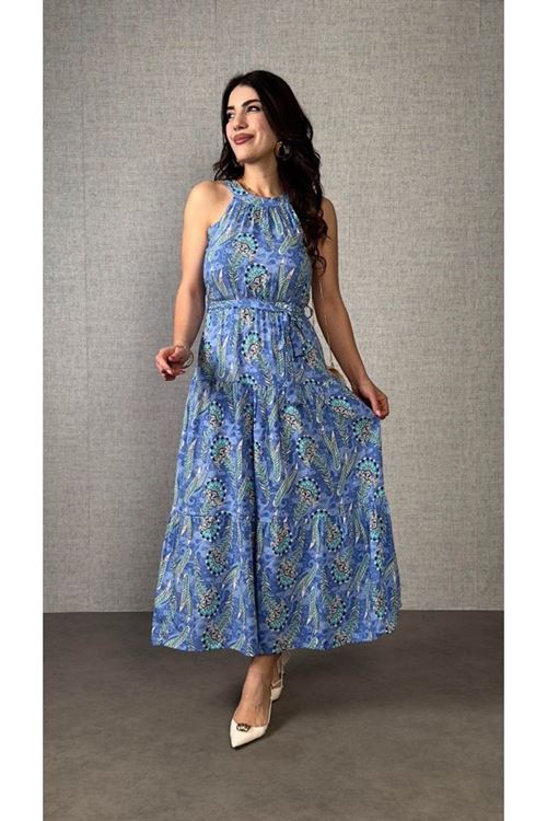 Kadın Omuzlardan Açık Boyundan Geçmeli Desenli Süprem Bluz