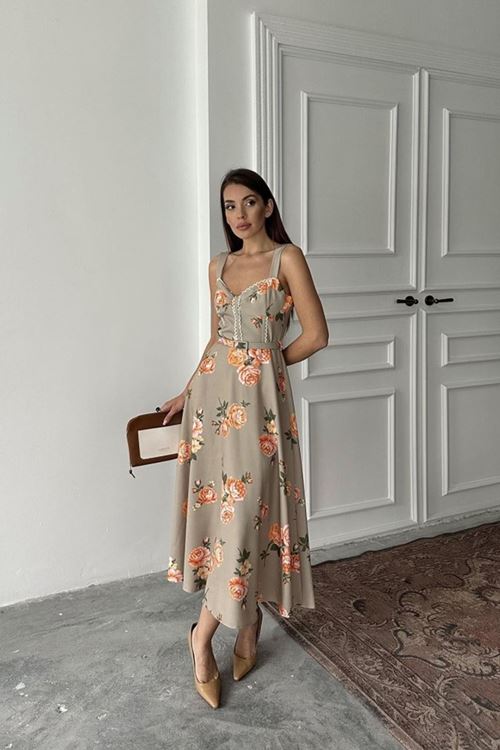 Haki İnce Kemer Detaylı Elbise