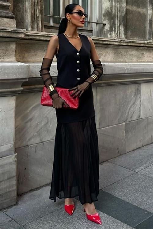 Yelek Ve Pilise Etekli Premium Takım 10096