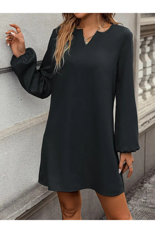 Kadın Uzun Kollu V Yakalı Salaş Ithal Krep Elbise