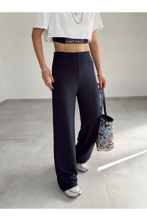Kadın Krep Kumaş Gipe Detay Palazzo Pantolon