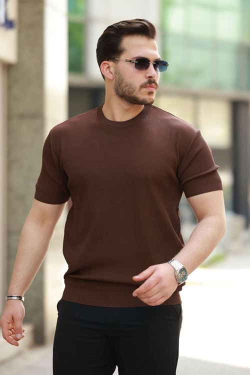 Erkek Bisiklet Yaka Jakarlı Kısa Kollu Tshirt