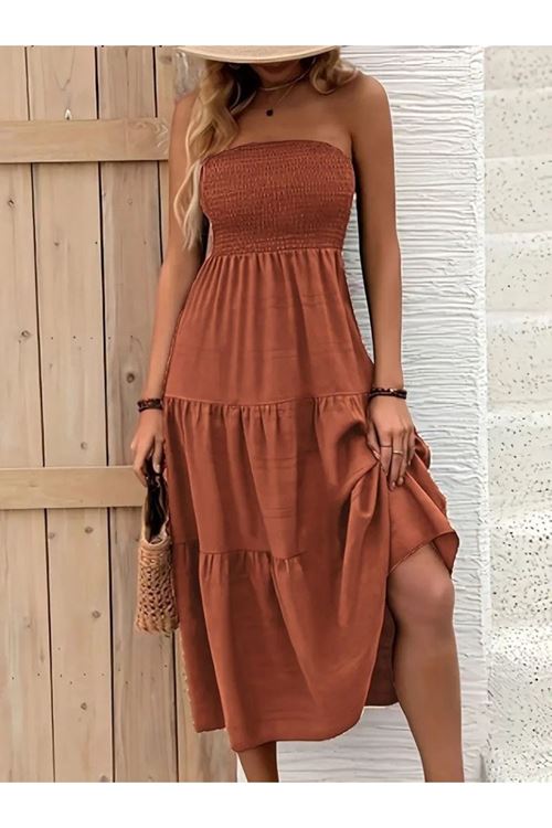 Kadın Straplez Göğüsten Lastikli Kloş Aerobin Uzun Elbise