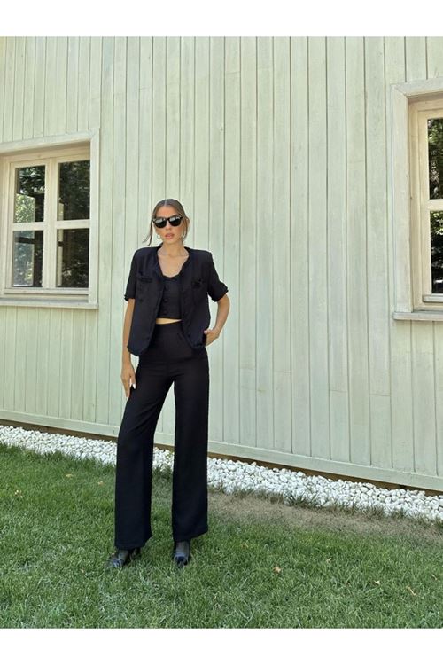 Siyah Askılı Büstiyer Ceket Ve Pantolon Takım