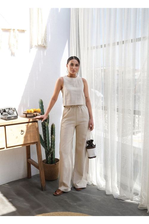 Keten Bluz Ve Pantolon İki̇li̇ Takim