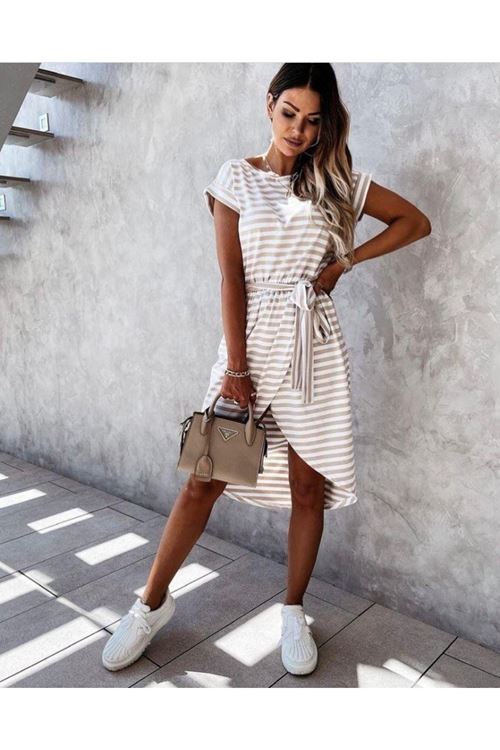 Kadın Kuşaklı Turlu Viskon Kumaş Elbise