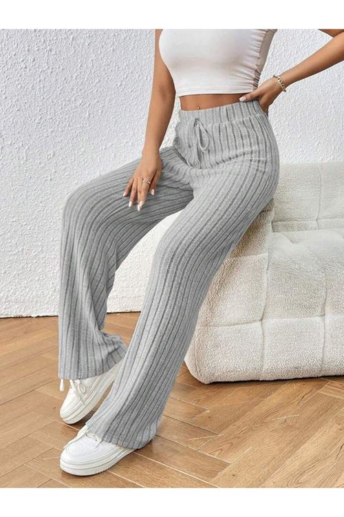 Kadın Hafif şardonlu Full Likralı Fitilli Kaşkorse Kumaş Bol Paça Pantolon