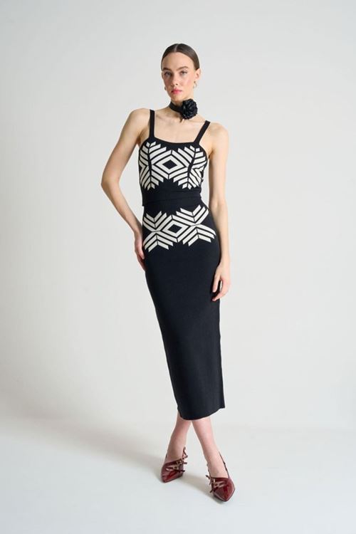 Jakarlı İnce AskılıTriko Takım - Siyah-Beyaz Kayısı