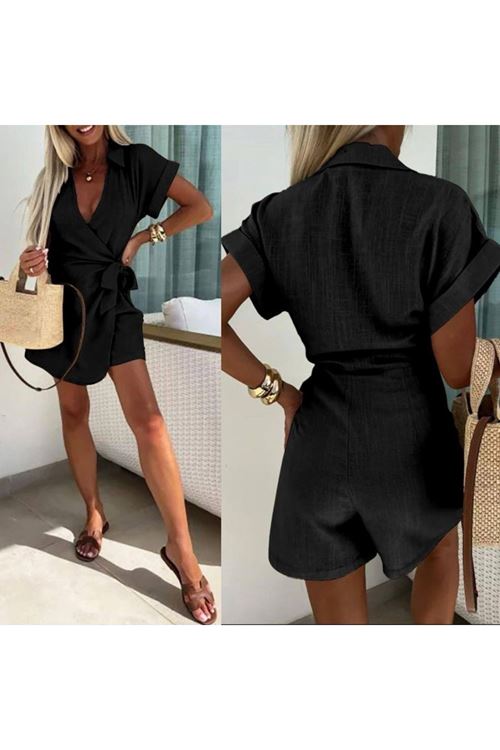 Kadın Keten Kumaş Gizli Fermuar Ve Belde Kuşak Detaylı Tulum