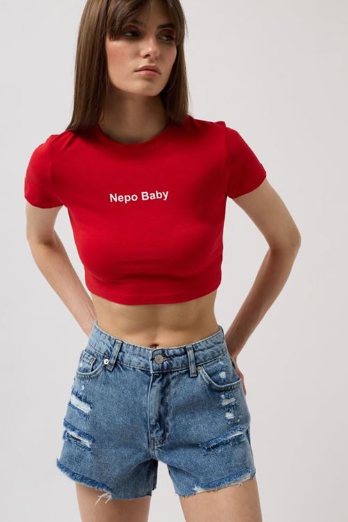 Nepo Baskılı Crop T-Shirt