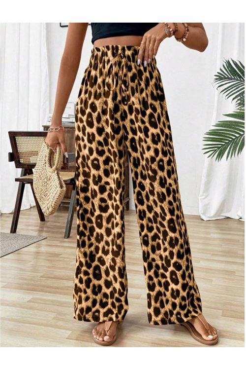 Kadın Süprem Kumaş Beli Lastikli Leopar Desen Pantolon
