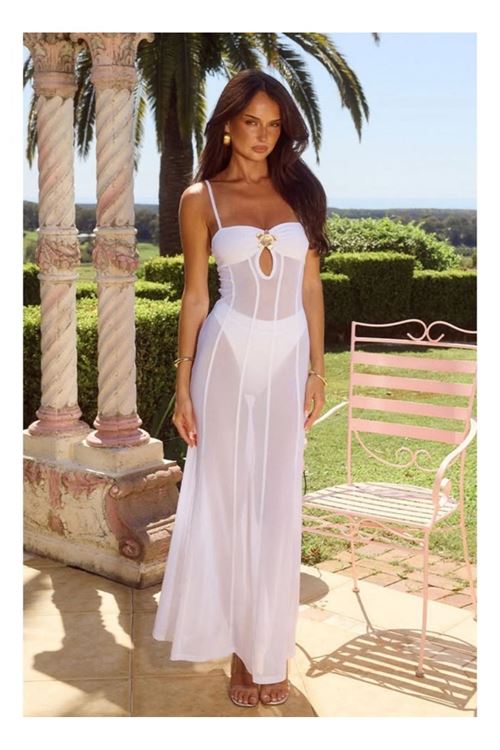 Kadın File Ve Sendy Kumaş Broş Detaylı Transparan Pareo