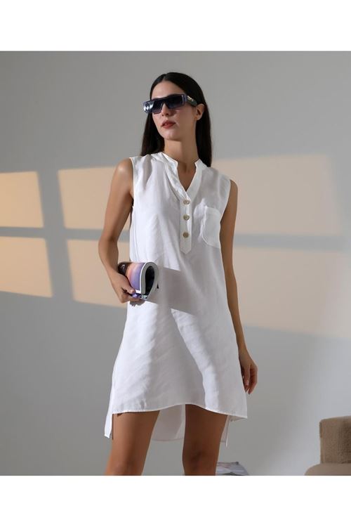 Düğme Detaylı Mini Elbise