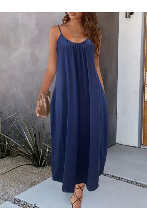 Kadın Ip Askılı Geniş V Yakalı Viskon Elbise