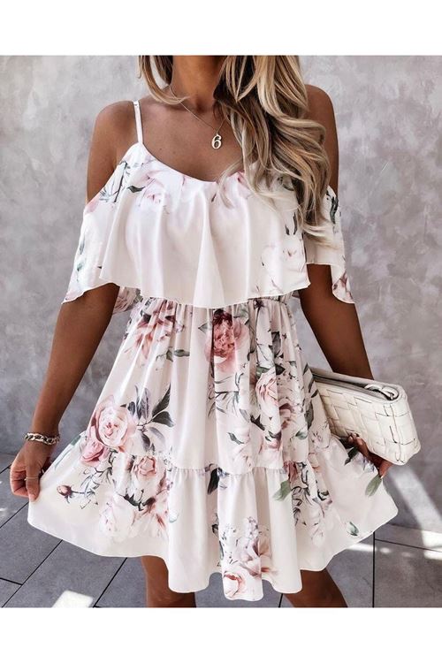 Kadın Gül Desenli Mikro Kumaş Mini Elbise