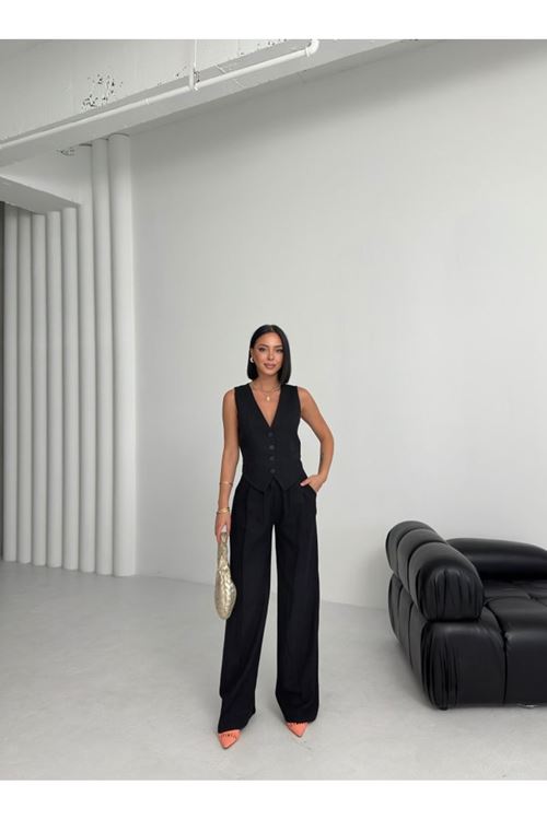 Keten Sirti Çapraz Geçi̇şli̇ Cepken Pantolon Takim