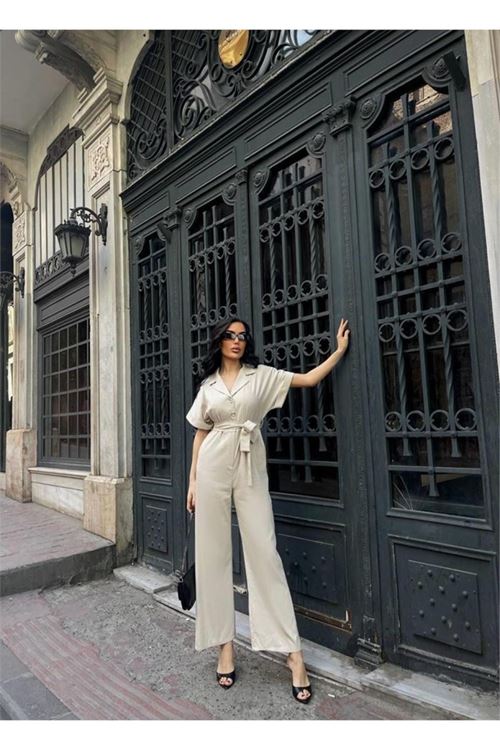 KETEN TULUM BEL BAĞLAMA DETAYLI - Krem