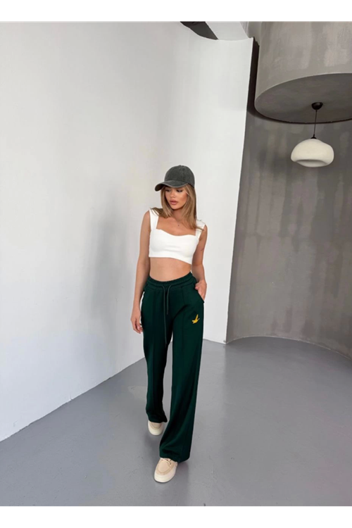 Osy Modal Yumuşak Dokulu Kumaş Nakış Işlemeli Rahat Bol Paça Eşofman Pantalon - Siyah