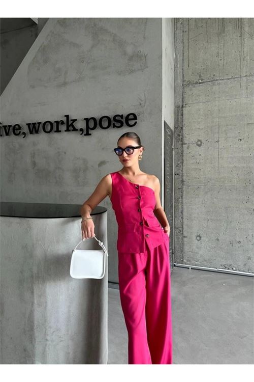 TEK KOL YELEK - PANTOLON TAKIM ATLAS - Fuşya